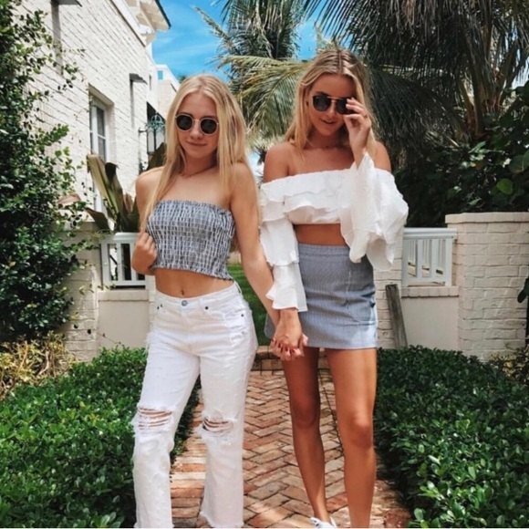 LF Seek The Label Striped Mini Skirt Blue White with Pockets size small EUC - Picture 3 of 8